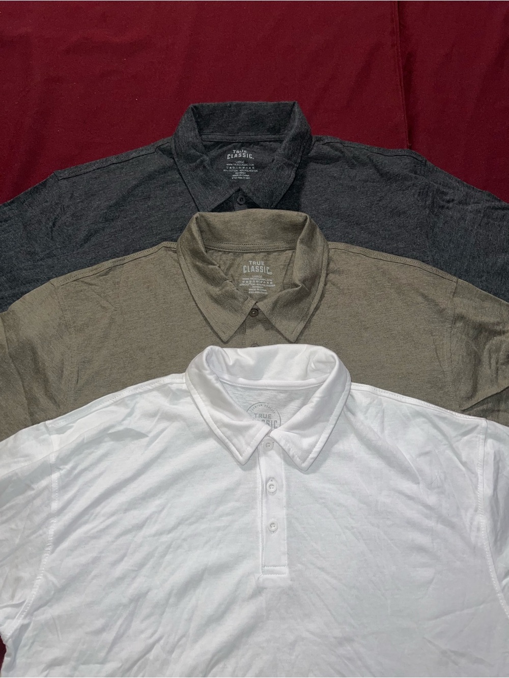 True Classic Polo Shirt - White / Olive / Charcoal size Large
